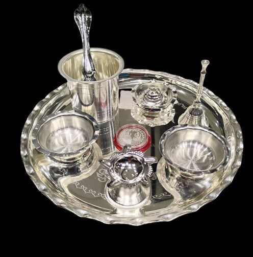 silver plated  9 Items Pooja Thali Set